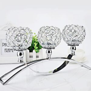 THREE CRYSTAL CANDLESTICK FOR GIFT DECORATION-SILVER